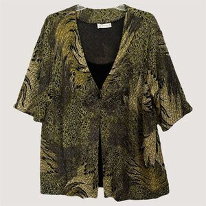 Dressbarn 2-Fer Liquid Knit Blouse Plus Size 2X Mixed Animal Print Office Career